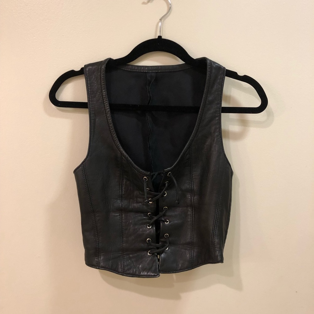 Vintage Bebe leather lace up bustier / corset